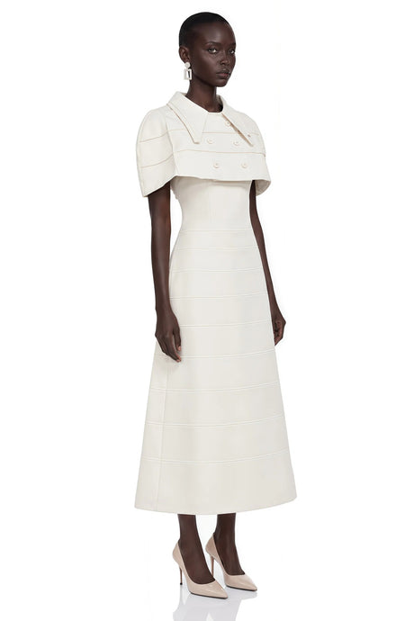 Adelaide White Midi Dress with Collared Cape