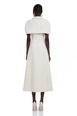 Adelaide White Midi Dress with Collared Cape