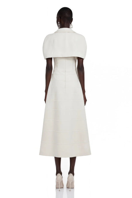 Adelaide White Midi Dress with Collared Cape