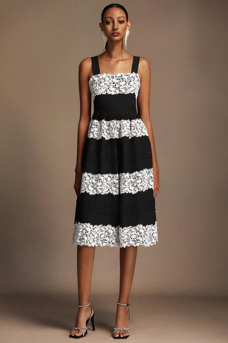 Adele Black Lace Sleeveless Dress with Structured Neckline for Formal Occasions and Chic Gatherings