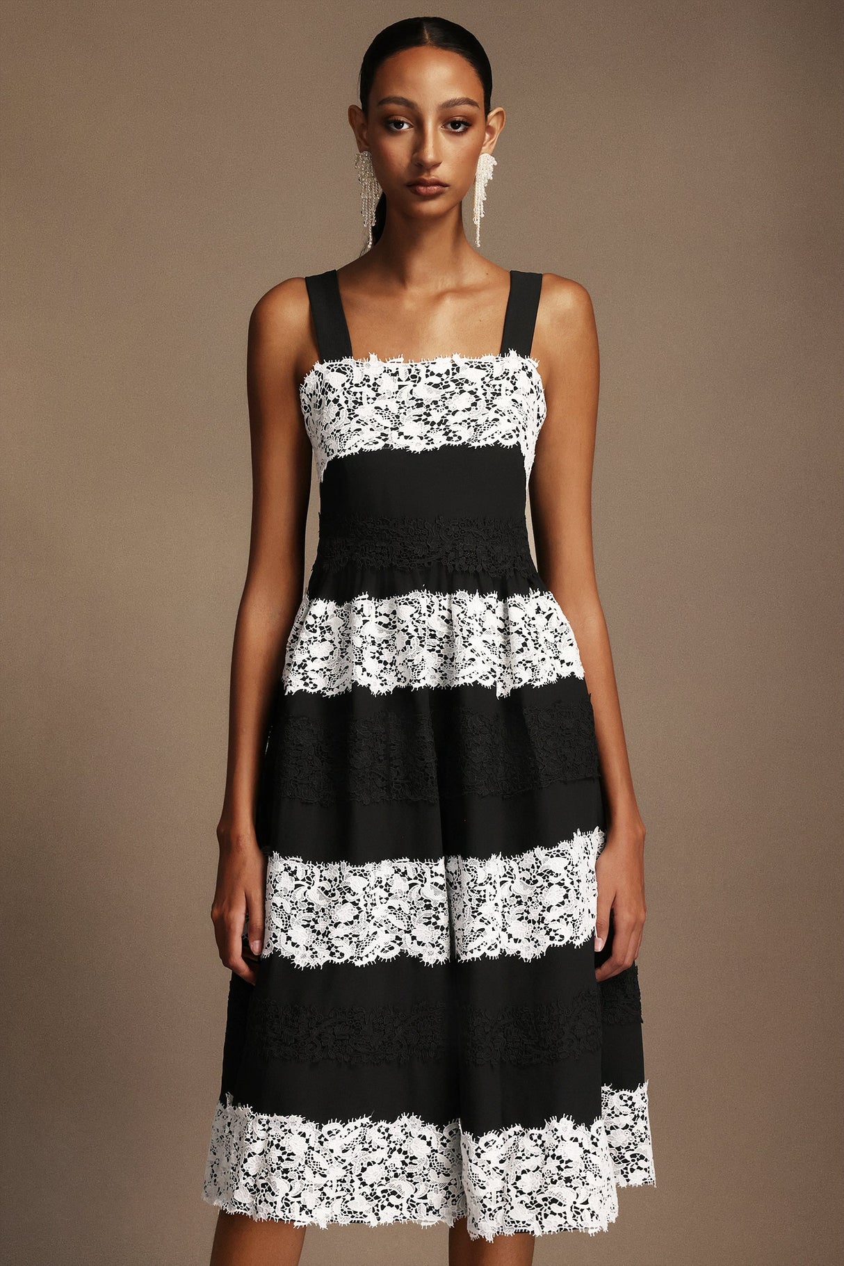 Adele Black Lace Sleeveless Dress Structured Neckline Elegant