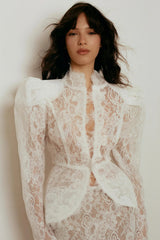 Adèle White Puff Floral Blouse  Mermaid Skirt Set