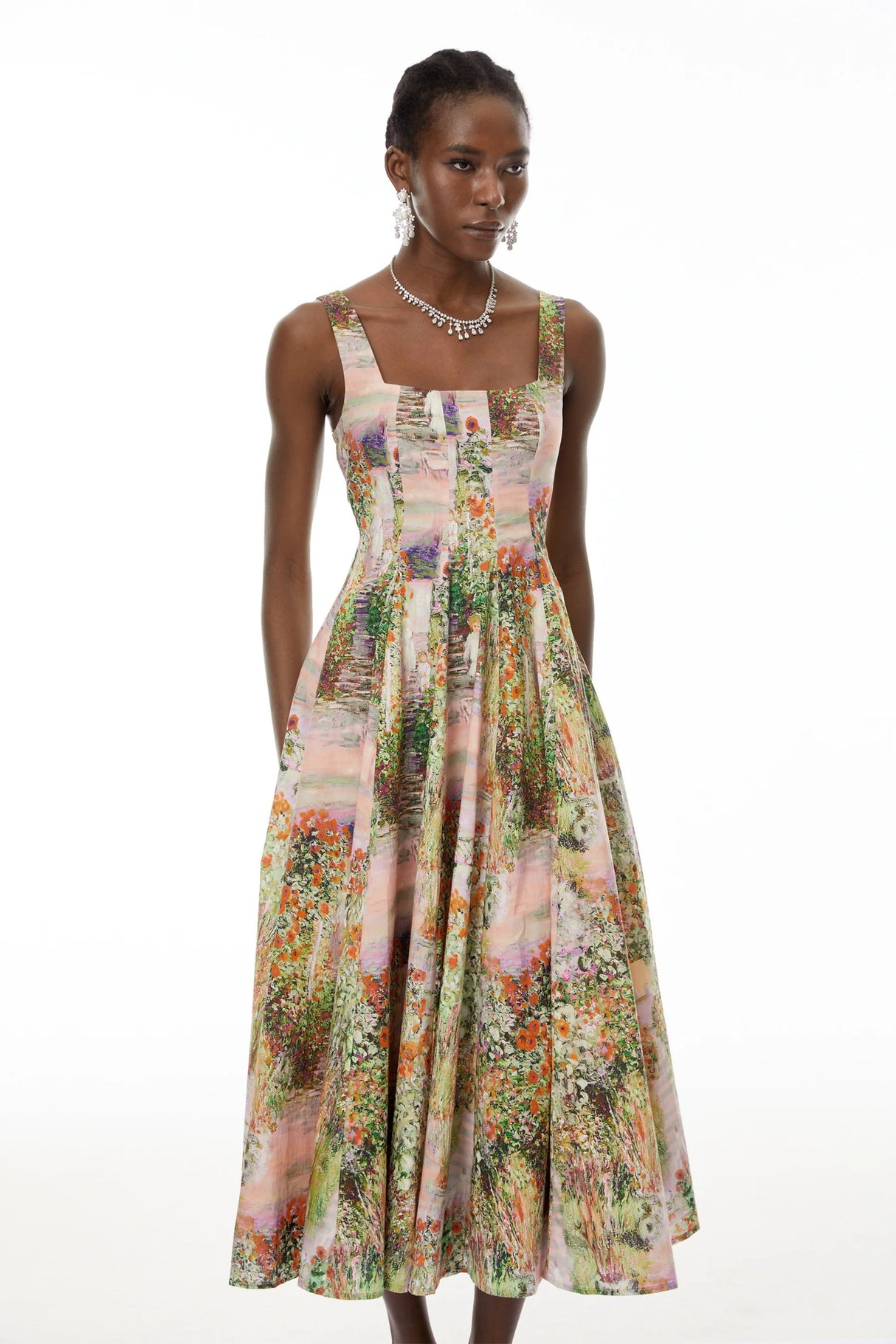 Adelheid Pink Floral Print Flared Midi Dress