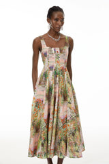 Adelheid Pink Floral Print Flared Midi Dress