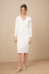 Adelina Cardigan - Monogram Jacquard Knit - V - Neck - Button - Up