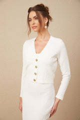 Adelina Cardigan - Monogram Jacquard Knit - V - Neck - Button - Up