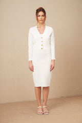 Adelina Cardigan - Monogram Jacquard Knit - V - Neck - Button - Up