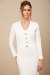 Adelina Cardigan - Monogram Jacquard Knit - V - Neck - Button - Up