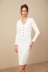 Adelina Cardigan - Monogram Jacquard Knit - V - Neck - Button - Up