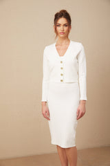Adelina Cardigan - Monogram Jacquard Knit - V - Neck - Button - Up