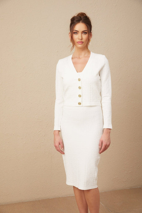 Adelina Cardigan - Monogram Jacquard Knit - V - Neck - Button - Up