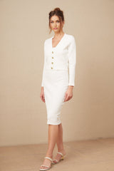 Adelina Cardigan - Monogram Jacquard Knit - V - Neck - Button - Up