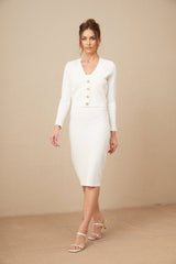 Adelina Cardigan - Monogram Jacquard Knit - V - Neck - Button - Up