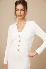Adelina Cardigan - Monogram Jacquard Knit - V - Neck - Button - Up