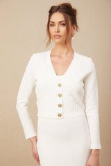Adelina Cardigan - Monogram Jacquard Knit - V - Neck - Button - Up