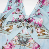Adelina Floral Midi Dress - Sleeveless - Deep V - Neck - Open - Back - Crystal Embellishment