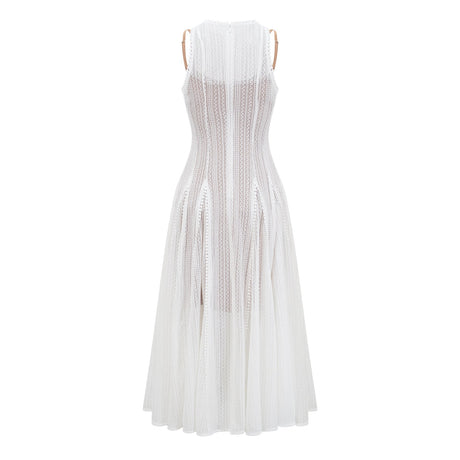 Adelina Midi Dress - Crochet Knit - Puff Skirt - Godet Design - Rear Zip Fastening