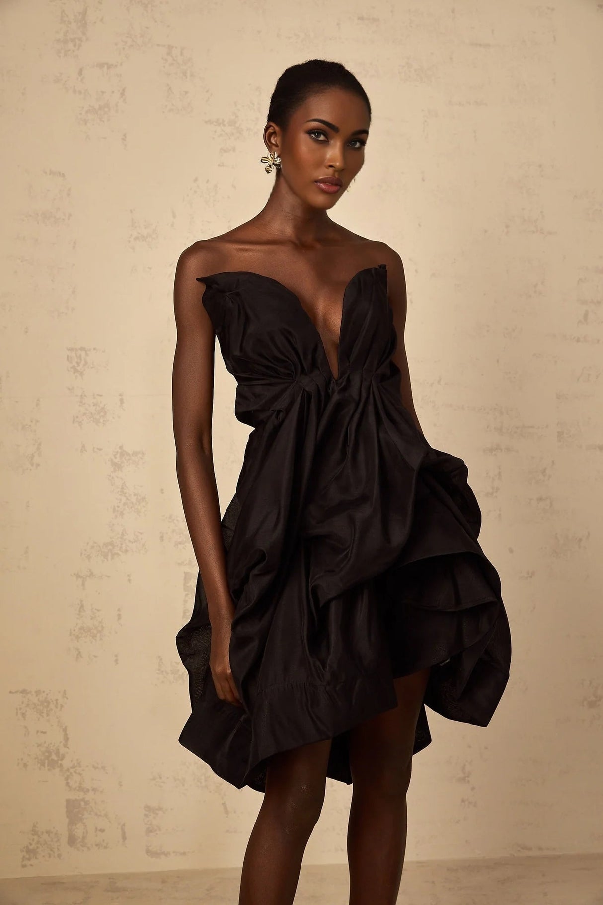 Adelina Mini Dress Black Asymmetrical Ruffle Cocktail
