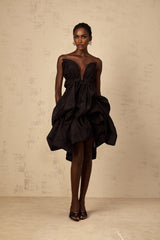 Adelina Mini Dress Black Asymmetrical Ruffle Cocktail