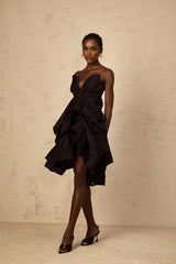 Adelina Mini Dress Black Asymmetrical Ruffle Cocktail