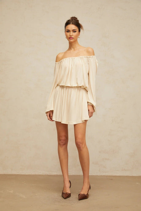 Adelina Mini Dress Neutrals Cold Shoulder & Long Sleeve Trendy Style