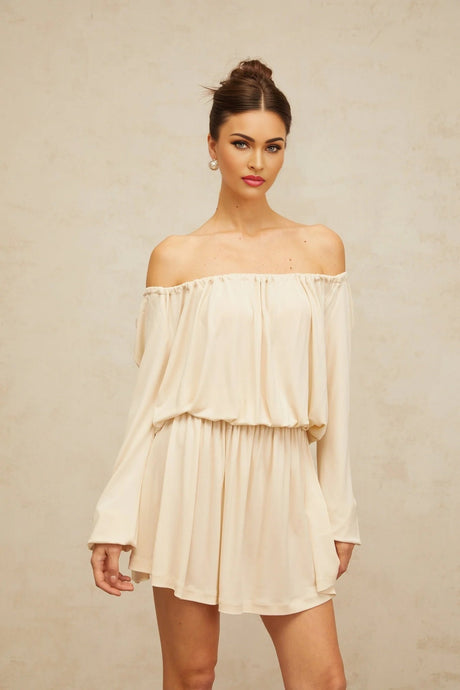 Adelina Mini Dress Neutrals Cold Shoulder & Long Sleeve Trendy Style