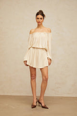 Adelina Mini Dress Neutrals Cold Shoulder & Long Sleeve Trendy Style