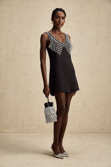 Adelina Mini Dress - Sleeveless V Neck Satin A - line Crystal Embellished
