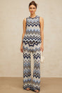 Adelina Zigzag Knit Top & Trousers Set - Metallic Threading - Scallop Hem - Elasticated Waistband - High Rise