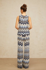 Adelina Zigzag Knit Top & Trousers Set - Metallic Threading - Scallop Hem - Elasticated Waistband - High Rise