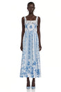 Adeliza Blue Floral Print Square Neck Midi Dress
