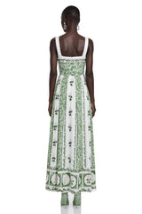 Adeliza Green Floral Print Square Neck Midi Dress