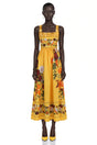 Adeliza Yellow Floral Print Square Neck Midi Dress