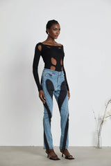 Adelyn Jeans - Stretch Denim Panelled Design Belt Loop Button Fly Pockets