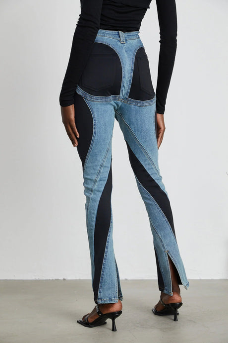Adelyn Jeans - Stretch Denim Panelled Design Belt Loop Button Fly Pockets