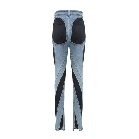Adelyn Jeans - Stretch Denim Panelled Design Belt Loop Button Fly Pockets