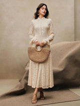 Adelyn Maxi Dress - Mandarin Collar - Bishop Sleeve - High Waist - A Line - Elegant