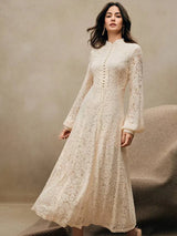 Adelyn Maxi Dress - Mandarin Collar - Bishop Sleeve - High Waist - A Line - Elegant