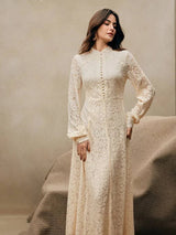 Adelyn Maxi Dress - Mandarin Collar - Bishop Sleeve - High Waist - A Line - Elegant