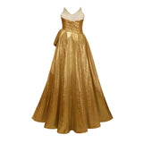 Adina Gold Glossy Asymmetrical Ruched Gown