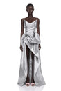 Adina Silver Glossy Asymmetrical Ruched Gown