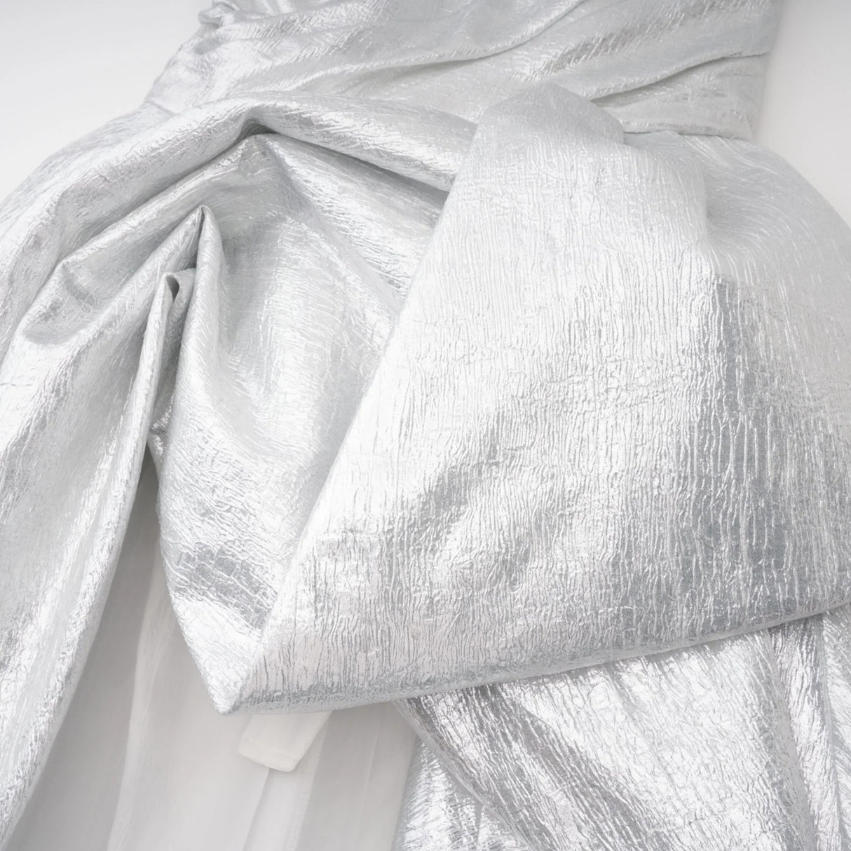 Adina Silver Glossy Asymmetrical Ruched Gown