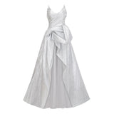 Adina Silver Glossy Asymmetrical Ruched Gown