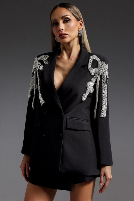 Adriana Black Diamond Mini Dress V-Neck Long Sleeve Cocktail Party