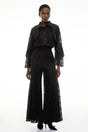 Adriana Black Long Sleeve Lace Blouse  Trousers Set