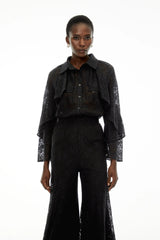 Adriana Black Long Sleeve Lace Blouse  Trousers Set