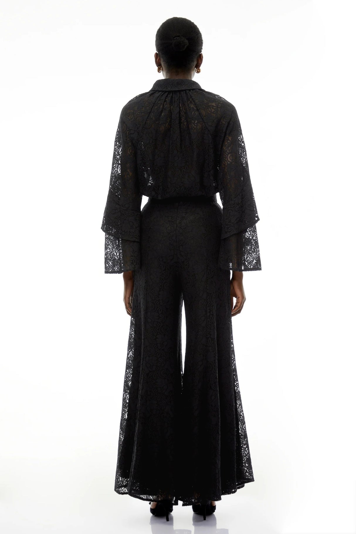 Adriana Black Long Sleeve Lace Blouse  Trousers Set