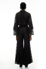 Adriana Black Long Sleeve Lace Blouse  Trousers Set