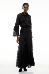 Adriana Black Long Sleeve Lace Blouse  Trousers Set