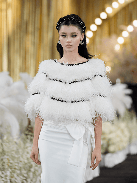 Adriana Feather - Embellished Cape - Luxurious Ostrich Feathers - Statement Design - Contrasting Trim - Relaxed Fit